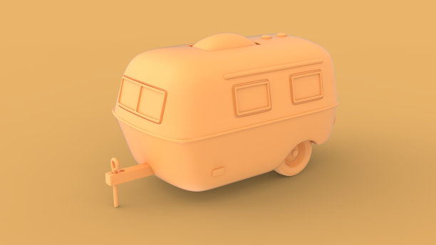 黄色旧露营拖车3d插图图片下载