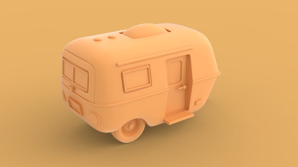 黄色旧露营拖车3d插图图片下载