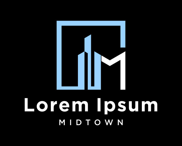 集字母M字母组合风格中城大楼曼哈顿办公公寓纪念碑酒店摩天大楼品牌标识建筑设计矢量图片下载