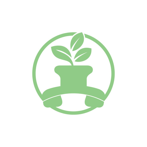 自然呼唤矢量标志设计。手机与花盆图标设计模板。图片下载