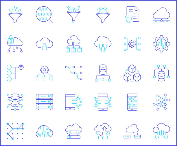 简单的大数据相关矢量线图标集。图片下载