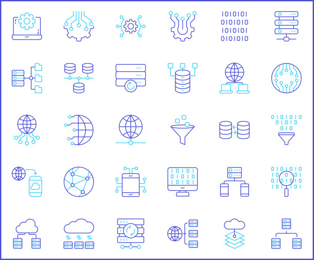 简单的大数据相关矢量线图标集。图片下载