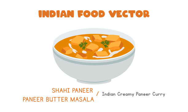 印度沙希奶酪或奶酪黄油玛沙拉-印度奶油奶酪咖喱平面矢量设计插图，剪纸卡通风格孤立在白色背景。亚洲食品。印度菜。印度的食物图片下载