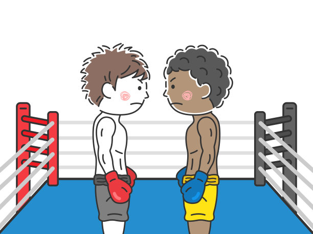 一幅拳击手在比赛前在拳击场上互相怒视的插图。图片下载