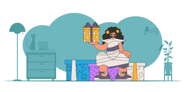 八九十年代风格。这个女孩拿着礼物。一个女人坐在礼品盒上。节日惊喜概念。图片下载