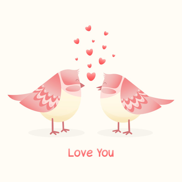 情人节卡通爱心小鸟贺卡矢量素材图片下载