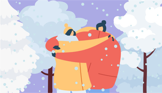 快乐寒假庆祝，快乐圣诞卡片矢量插画。卡通人物在雪季卡片海报。图片下载