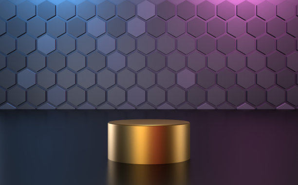 六边形三维背景平台黄金产品展示插画渲染传单设计，商业设计，您的任何产品设计等。图片下载