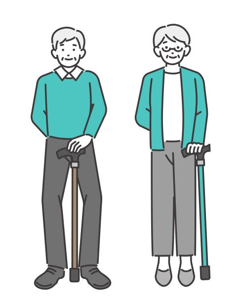 花白头发的高级夫妇线条画矢量插图材料与手杖/男人和女人/时尚/结束的生活图片下载