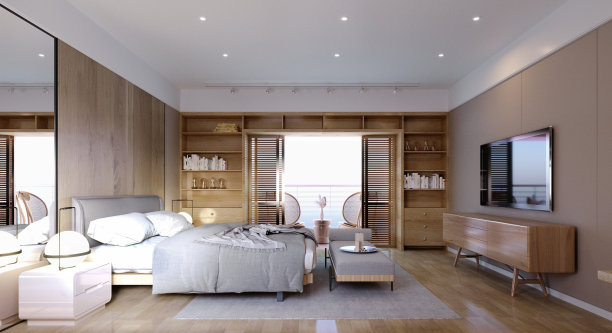 3d渲染，3d插图，室内场景和模型，卧室更衣室角落，阳台座位和靠窗座位。图片下载