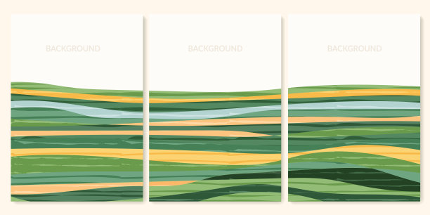 绿色农场农业领域模板。农业设计矢量布局。抽象的生态海报。生态学背景的收集。生态乡村，山形，有机农田装饰套装，自然艺术图片下载