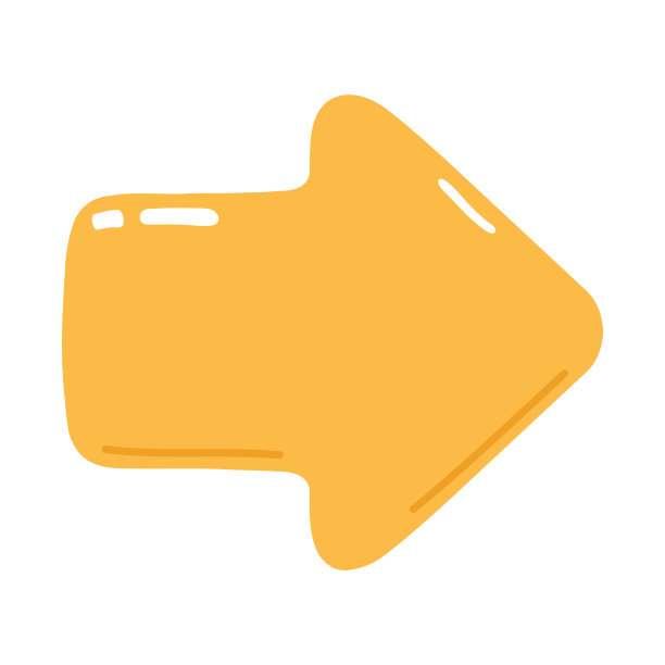 可爱有趣的黄色箭头图标。矢量手绘卡通卡哇伊人物插图图标。孤立在白色背景上。黄色箭头向右图片下载