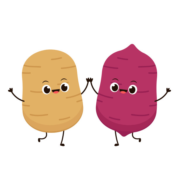 甘薯和马铃薯矢量。甘薯和土豆人物设计。图片下载