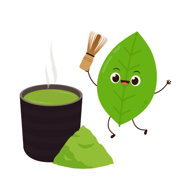 茶叶性格。墙纸。绿茶杯矢量。绿茶粉载体。抹茶搅拌器。图片下载