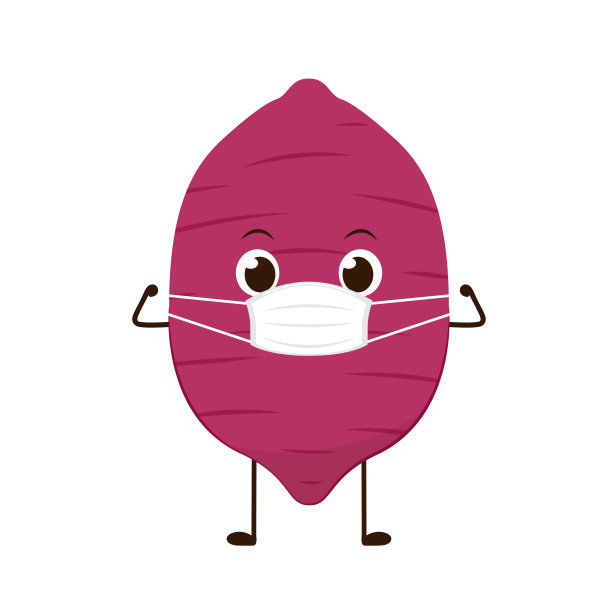 红薯卡通。甘薯人物设计。卡通土豆戴着面具。图片下载