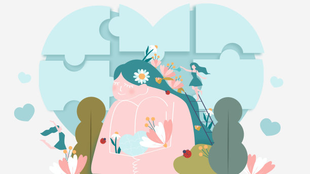 心理健康概念：积极的女性拥有心理健康，健康女性拥有心脏背景插图，拥有幸福生活的人，健康图片下载