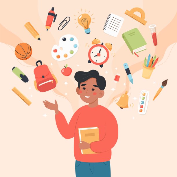 教师与学校元素。学校和学习理念，教师节。可爱的矢量插图在平面卡通风格图片下载