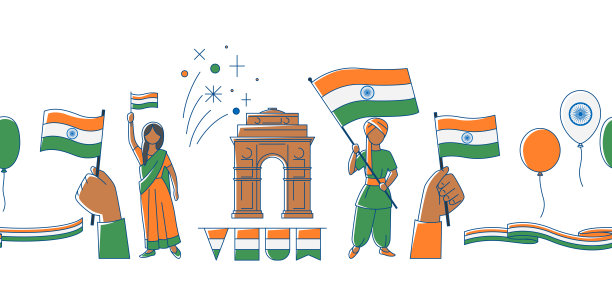 无缝模式与快乐的印度共和国日。印度民族传统节日的象征。图片下载