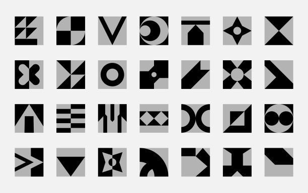 几何形状，抽象的标志。方形极简海报，现代黑白图案，单色艺术拼贴。当代马赛克，潮流拼接。矢量简单设计插图图片下载