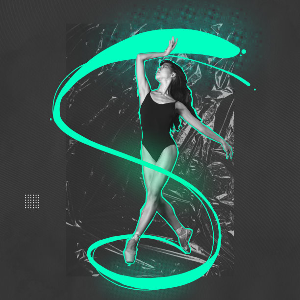 当代艺术设计。年轻优雅灵活的女芭蕾舞演员跳舞灰色背景与皱塑料布的效果。艺术，美，创造力图片下载