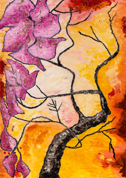 抽象树叶树油画图片下载