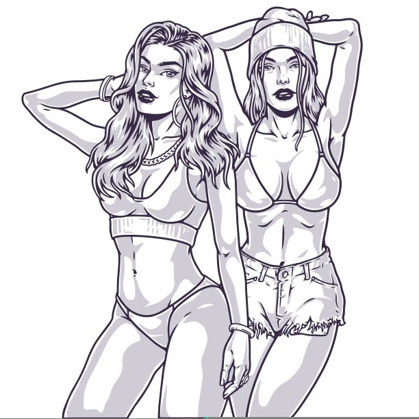 性感比基尼女孩徽章单色图片下载