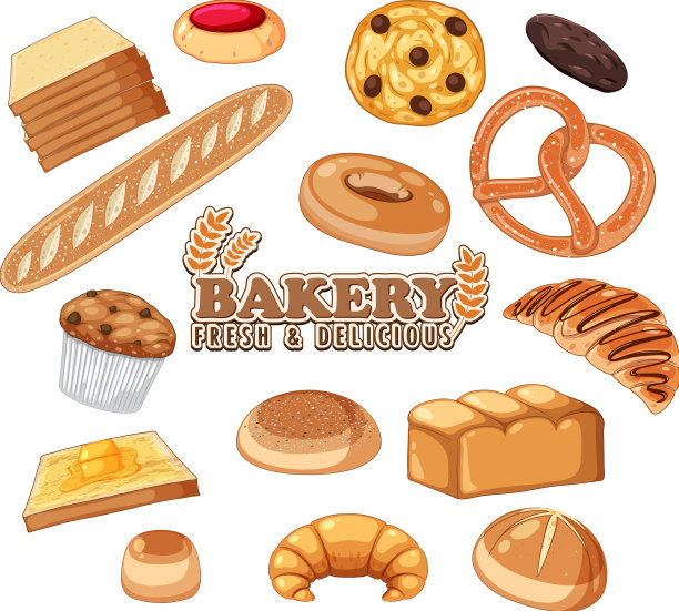 一套面包和糕点烘焙产品图片下载