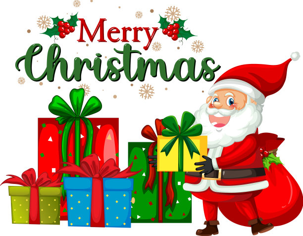 圣诞快乐的文字与圣诞老人卡通图片下载