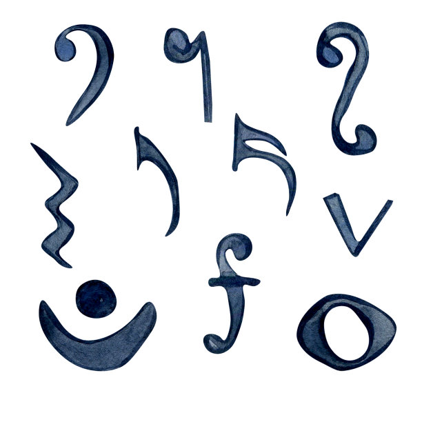 一套音乐标志和音符水彩插图孤立在白色背景。图片下载