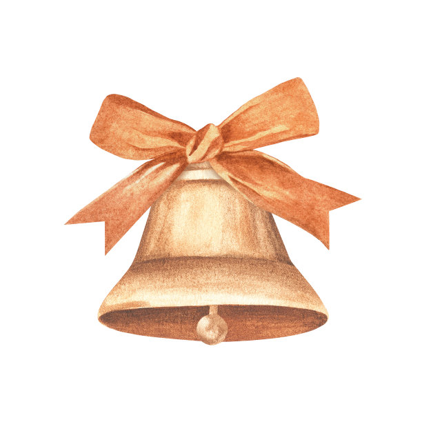 带着蝴蝶结的金钟。水彩插图。孤立在白色背景上。为节日知识日设计圣诞卡、贴纸、文具包装图片下载
