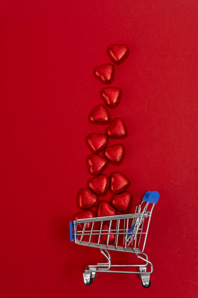 红色节日圣诞背景与超市购物车图片下载