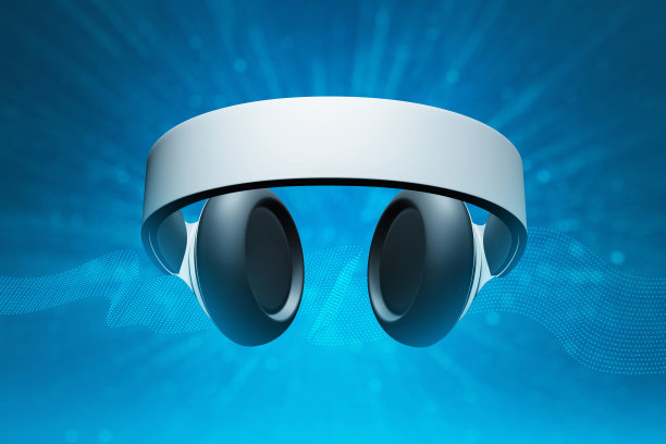 蓝色背景上的耳机3d插图图片下载