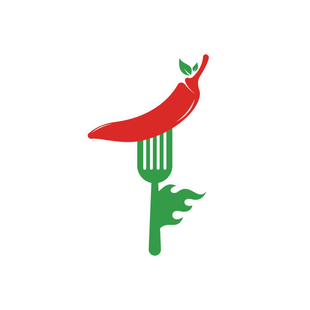 红辣椒与叉子标志设计。图片下载
