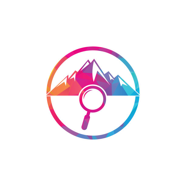 山和放大镜的标志组合。图片下载