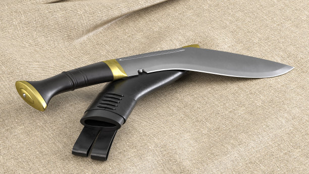 经典的皮鞘库克里刀。三维渲染图片下载