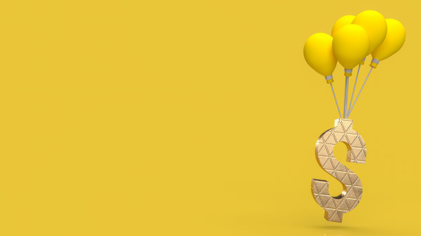 黄色气球和金元符号为商业概念3d渲染图片下载