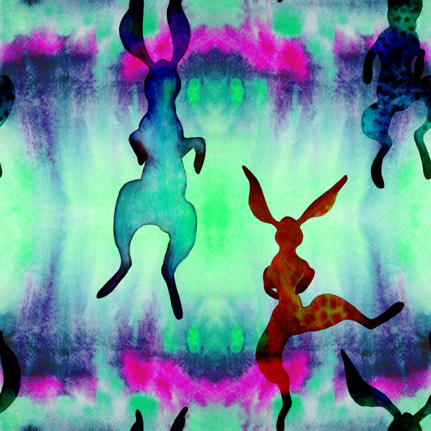 兔子在跑。水彩背景上的动物插图。无缝模式。使用印刷材料，标志，物品，网站，地图，海报，传单，包装。图片下载