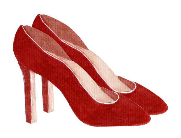 明亮的水彩插图，优雅的红色高跟鞋孤立在白色背景。图片下载