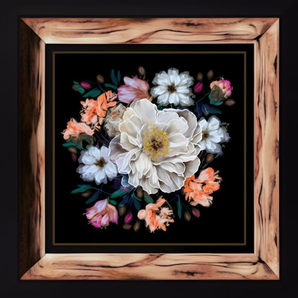 黑色木框背景上的花卉画图片下载