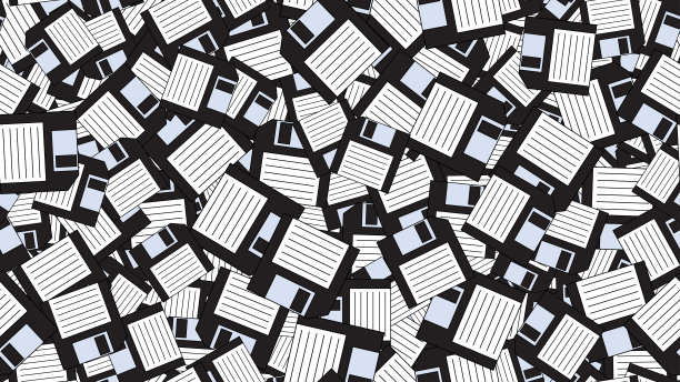 无缝模式无穷无尽的电脑与老式复古复古的白色潮软盘从70年代，80年代，90年代隔离在白色背景上。矢量图图片下载