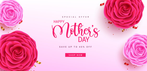 母亲节促销矢量横幅设计。母亲节快乐特别提供文字与美丽的花朵元素。图片下载