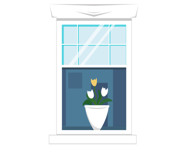 客厅窗户，透明窗帘和窗台上的盆栽，可以看到室内图片下载