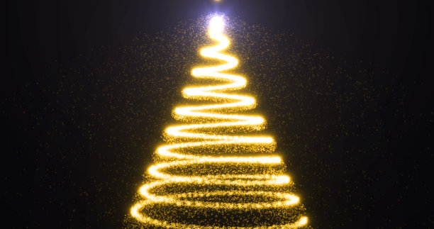 圣诞黄色新年树喜庆明亮发光闪亮美丽的颗粒和线条。抽象的背景图片下载
