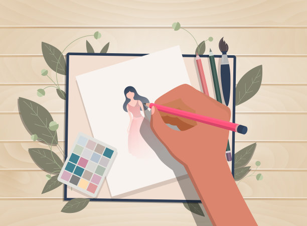 艺术家用铅笔在纸上画俯视图。插图图片下载