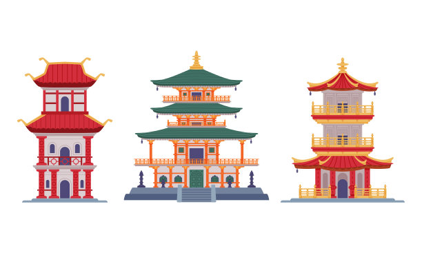 宝塔作为中国多层塔与传统建筑向量集图片下载