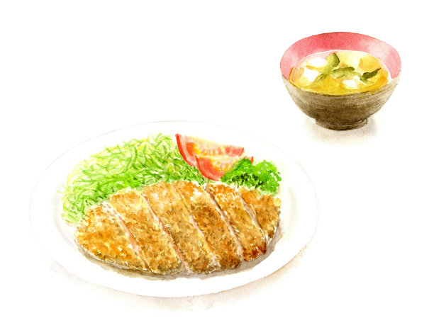 日本美食汤加和味增汤水彩插图图片下载