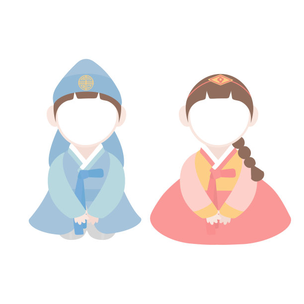 韩国传统服饰韩服人物插图图片下载