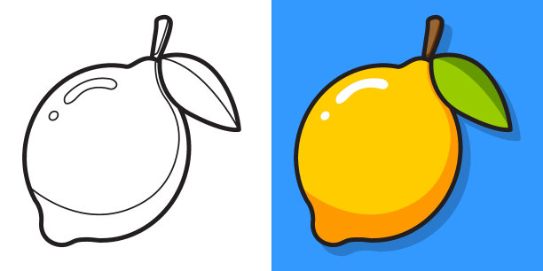 蓝色背景上的黄色柠檬。矢量填色书。图片下载