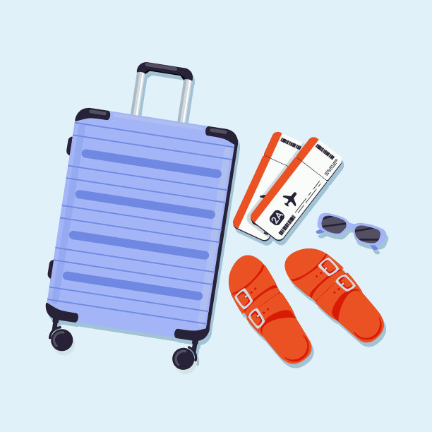 出差条幅，附护照、机票、旅行袋。网络矢量插图。图片下载