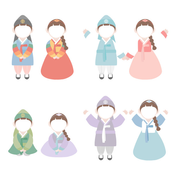 韩国传统服饰韩服人物插图图片下载